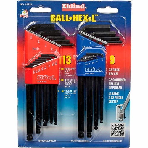 Eklind Tool Eklind 13222 .050-3/8" & 1.5MM-10MM 22Pc. Ball End Combo Metric & SAE Hex Key Set 6 Eklind Tool Eklind 13222 .050-3/8" & 1.5MM-10MM 22Pc. Ball End Combo Metric & SAE Hex Key Set - Image 4