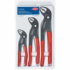 KNIPEX 00 20 06 US1 Cobra® 3 Piece V-Jaw Push Button Adjustment Tongue & Groove Plier Set