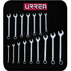 Urrea SAE & Metric Combination Wrench Set, 1200FC, 6 & 12 Pt, 1/4-3/4"/8-15mm Opening Sizes, 16 Pcs