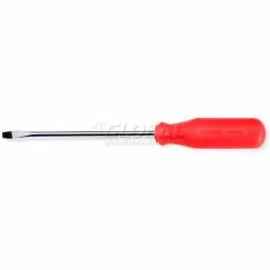 Urrea Red Handled Screwdriver, 9643R, Slotted Tip, 14-5/16"L, 10" X 5/16" Round Shank