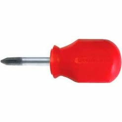 Urrea Red Handle Screwdriver, 9671R, #2 Phillips Tip, 3-13/32"L, 1 3/8"L X 1/4" Stubby Round Shank