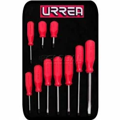 Urrea Red Handled Screwdriver Set, JBU03, Flat, Cabinet & Phillips Tip, 10 Pieces