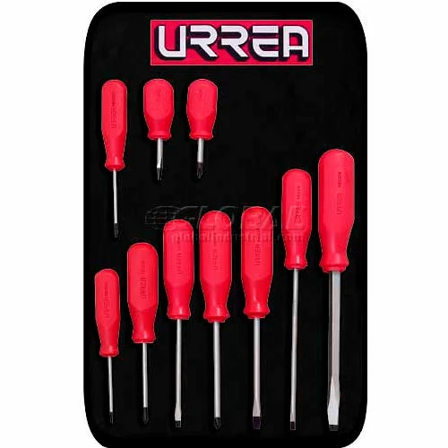 Urrea Red Handled Screwdriver Set, JBU03, Flat, Cabinet & Phillips Tip, 10 Pieces 3 Urrea Red Handled Screwdriver Set, JBU03, Flat, Cabinet & Phillips Tip, 10 Pieces